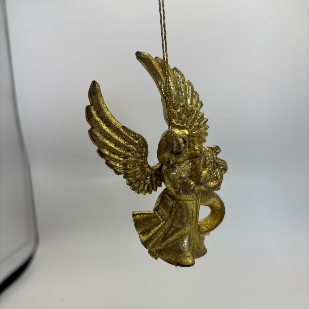 Vintage Gold Angel playing Harp Holiday Ornament